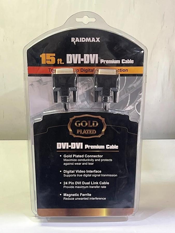 Used RAIDMAX 15 ft. DVI-DVI 24-Pin Dual Link Premium Digital Video Cable - RDVC-B15