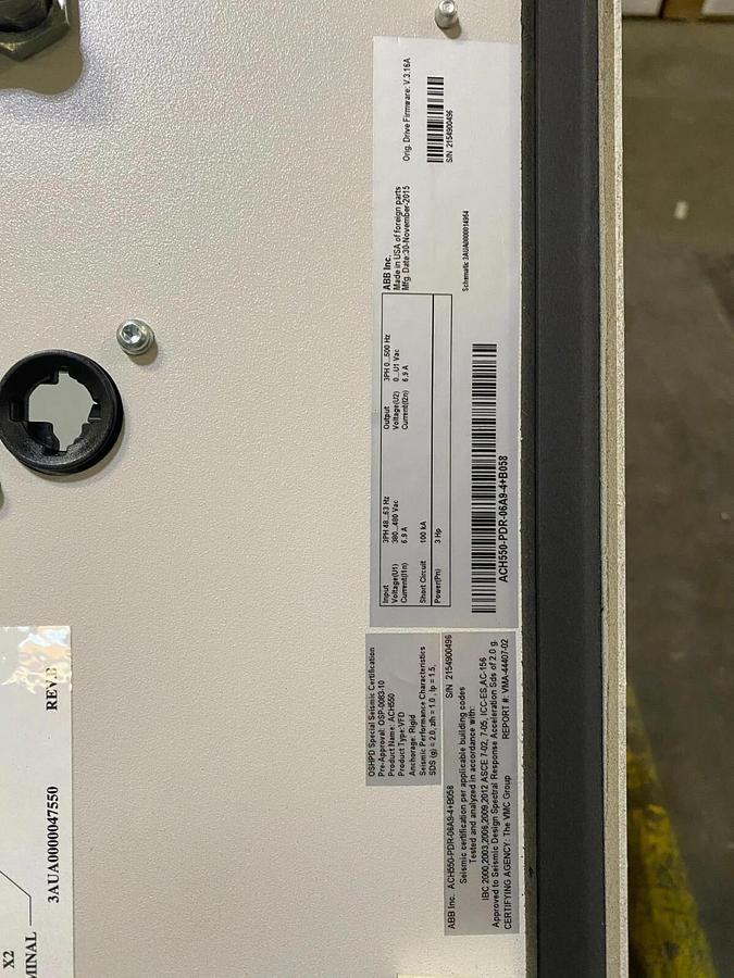 Used ABB ACH550-PDR-06A9-4+B058 Packaged Drive w/ Disconnect Variable Frequency HVAC
