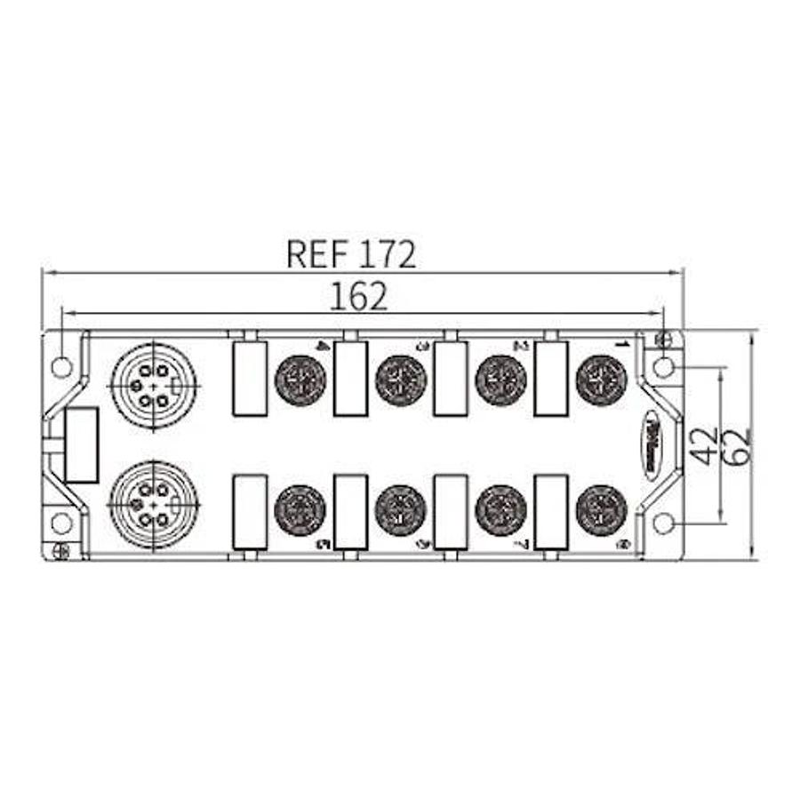 M12 Junction Box 8-Ports w/ Mini-change 7/8" Connectors JB8M12F05-MINIMF10RB