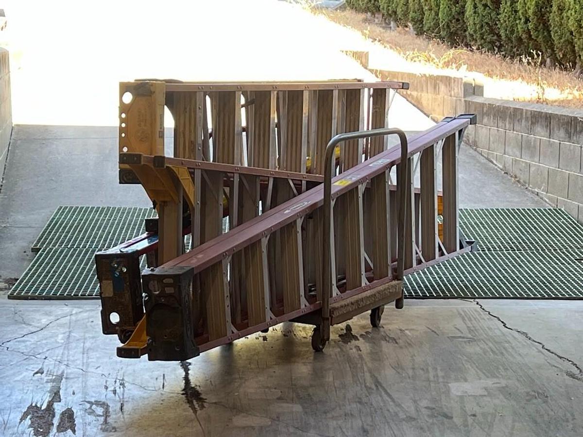 Used Lot of 6 Fiberglass Step Ladders - 1 Each: 6 Ft, 3 Each: 8 Ft, and 2 Each: 10 Ft