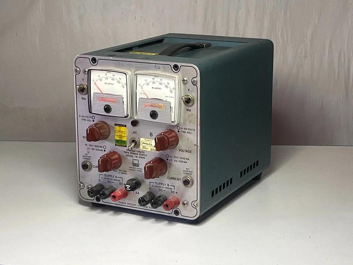 Used Power Designs Model TW-4005 Transistorized Twin Power Supply 0-40V, 0-500mA