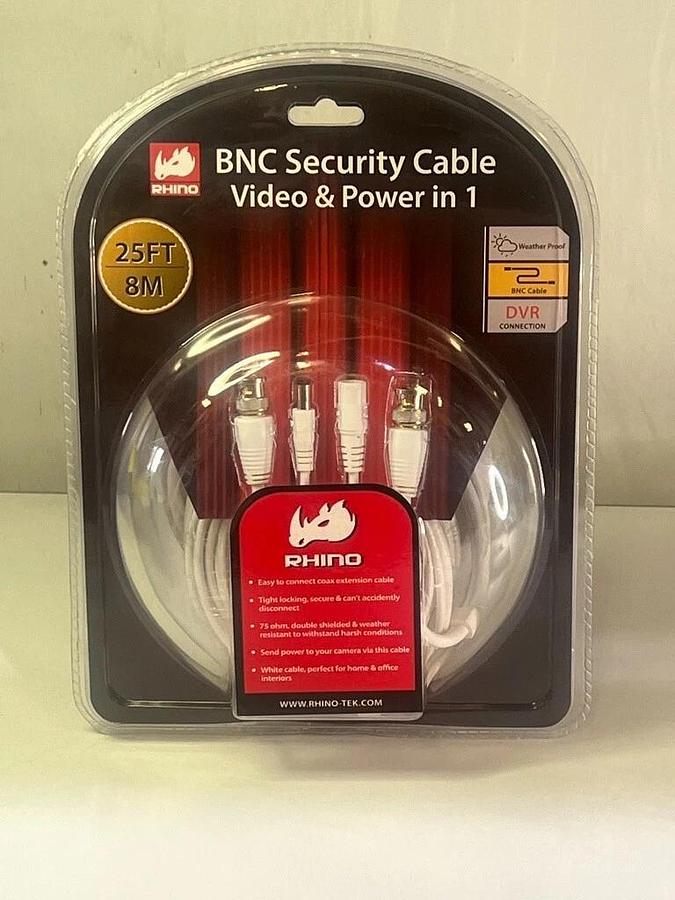 Used Rhino Tek 25FT BNC Security Cable, 2 in 1: Video & Power RHC-021-025