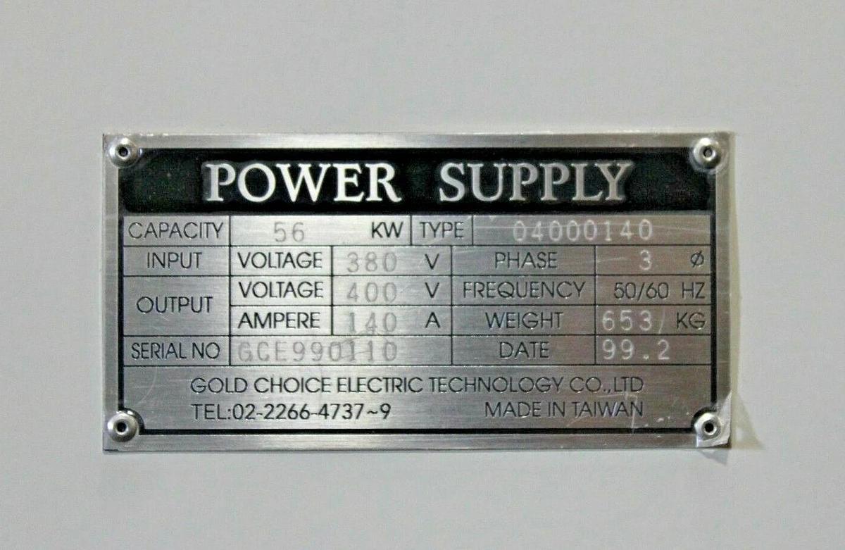 Used Gold Choice Type 04000140 DC Power Supply: 380VAC 3PH Input, 400VDC 140A Output