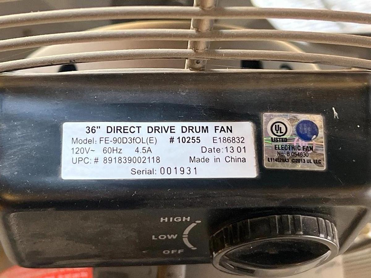 36" Direct Drive Drum Fan, 3/5 HP, 11200 CFM - Q Standard Model 10255 FlowPro