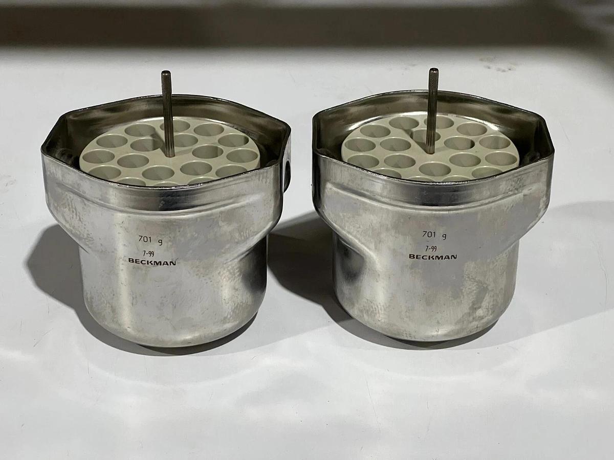 Used LOT OF 2 Beckman Coulter 701 g Bucket B002 with Inserts Adapters for Centrifuge