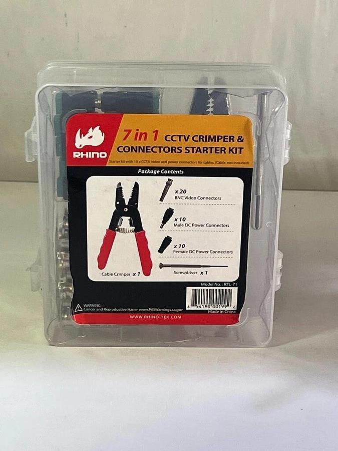 Used Rhino Tek 7 in 1 Compression Tool - CCTV Crimper & Connectors Starter Kit RTL-71
