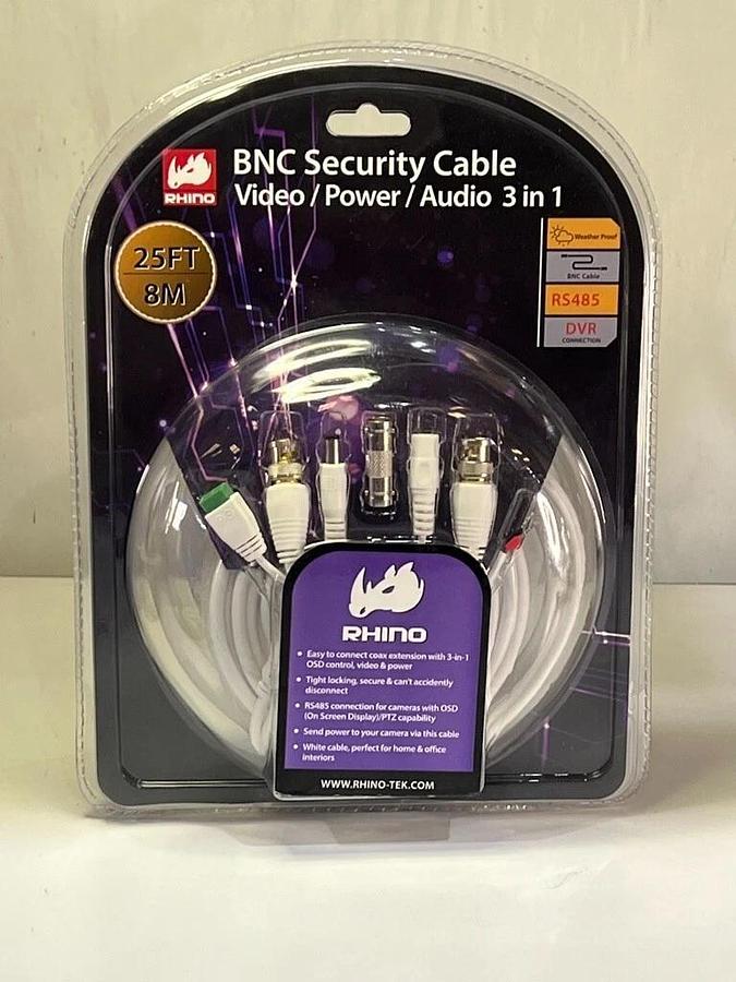 Used Rhino Tek 25FT BNC Security Cable, 3 in 1: Video / Power / Audio - RHC-031-025