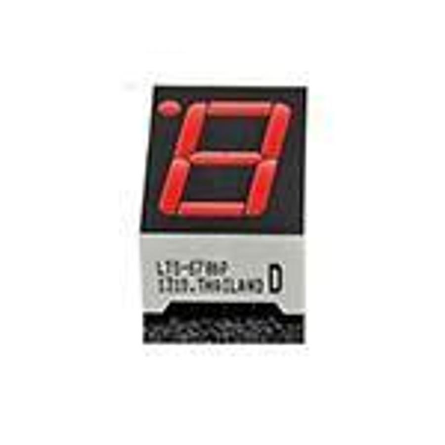 Used LED Display, 1-digit numeric, 7-segment, Bright Red, 0.56" (14.22mm), Common Cathode, Right hand decimal, Black face, Red segments ES6677