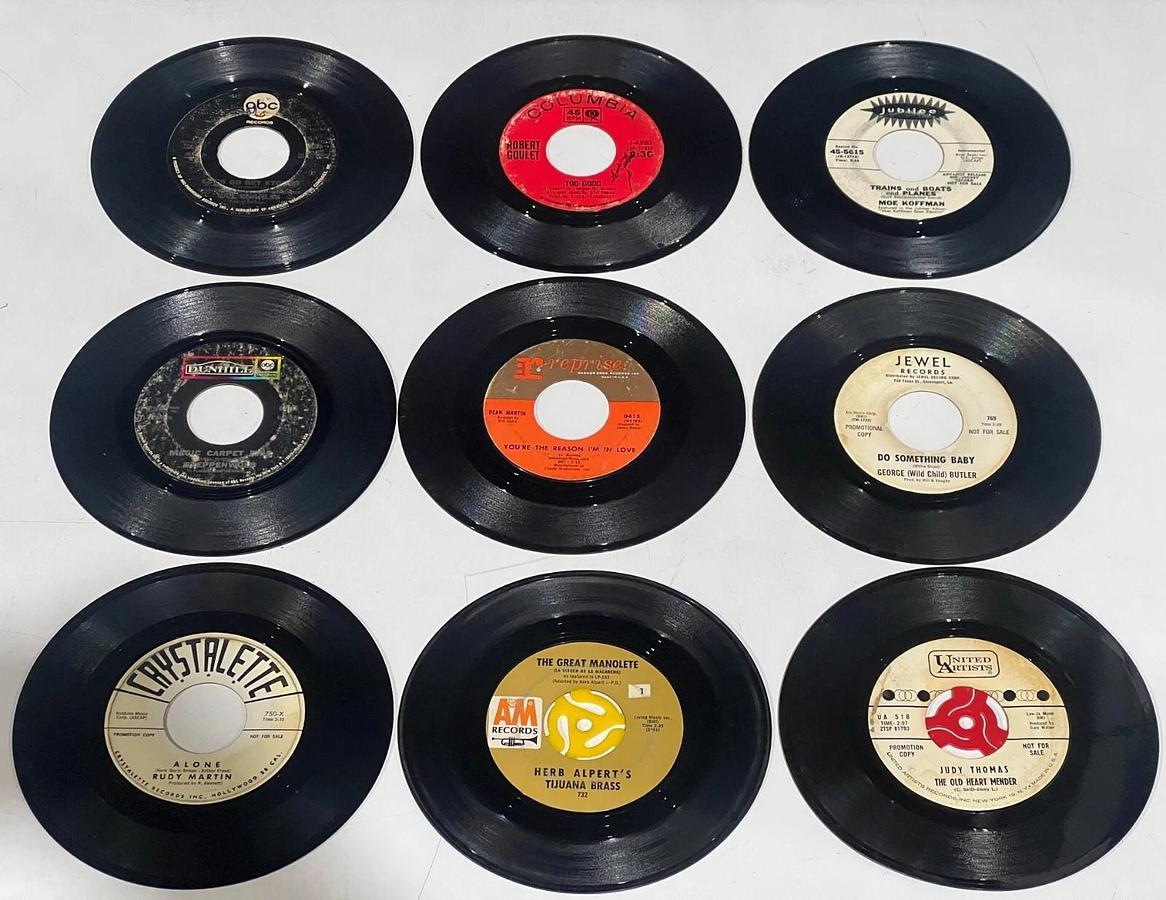 Lot of 71 Assorted 7" 45 RPM Singles Vinyl Records with Carrying / Storage Cases