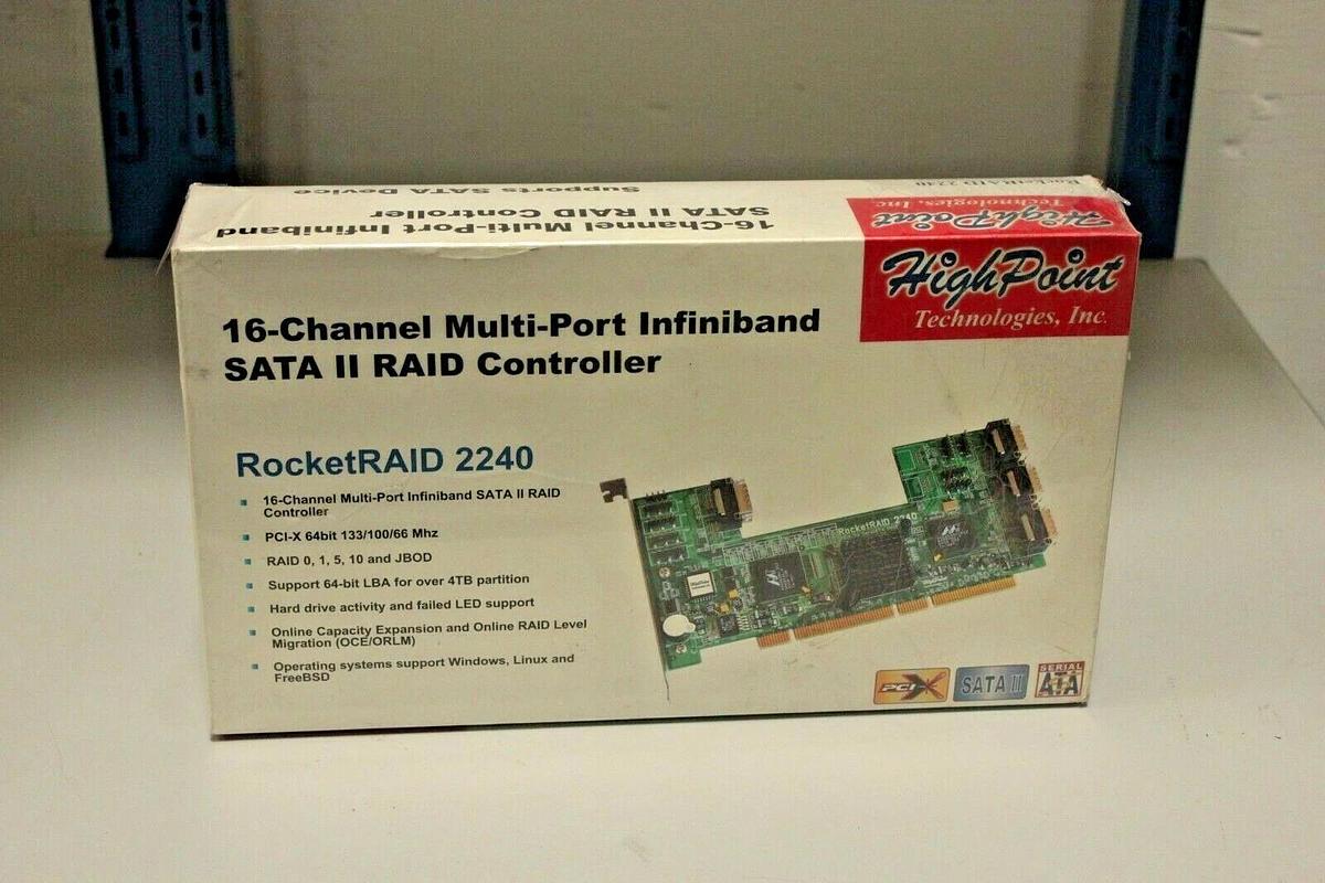 Used High Point RocketRAID 2240 16-Channel Multi-Port SATA II RAID Controller PCI 64