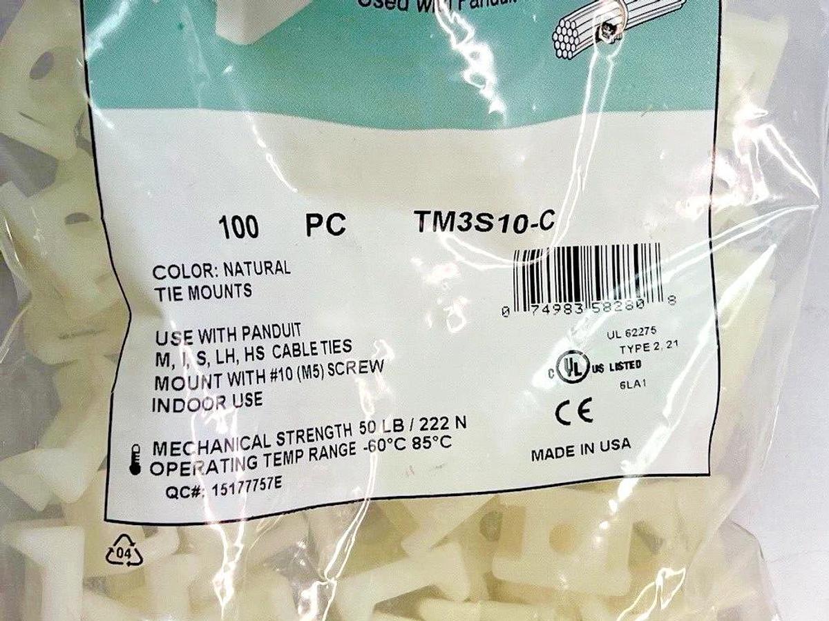 Used Bag of 100 Pieces Panduit TM3S10-C Screw Applied Cable Tie Mounts, Natural Color