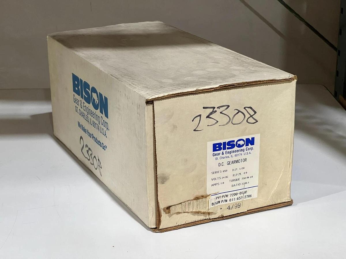 Used Bison 011-652-2206 650 Series DC Gearmotor - 1/20 HP 24VDC 1.0A 0.9RPM 750 IN-LB