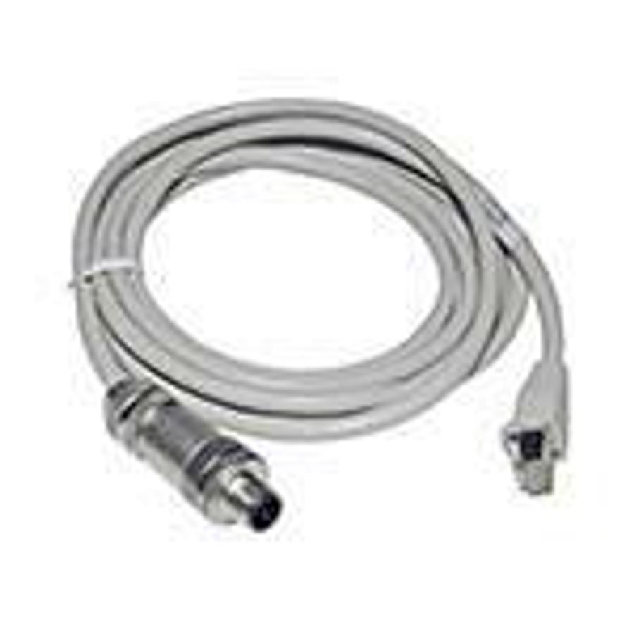 Used M12-to-RJ45 Cat-5E UTP Ethernet cable with IP67-rated female 4-pin D-coded M12 speed connector, 208cm Grey ES7001