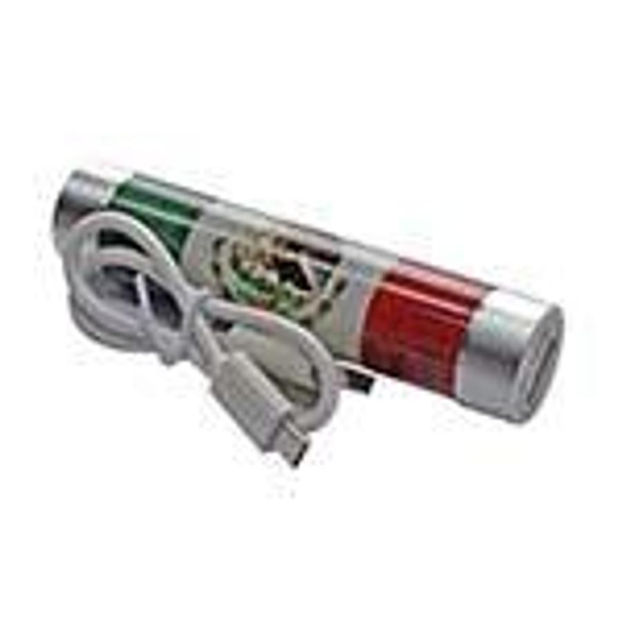 Used Premium battery stick 2200mAh. Pocket size Power-To-Go with Flashlight. Input: 5VDC 0.8A, Output 5VDC 1A (Mexico). Compatible with iPad, iPhone, iPod touch, DROID, HTC and BlackBerry ES7487