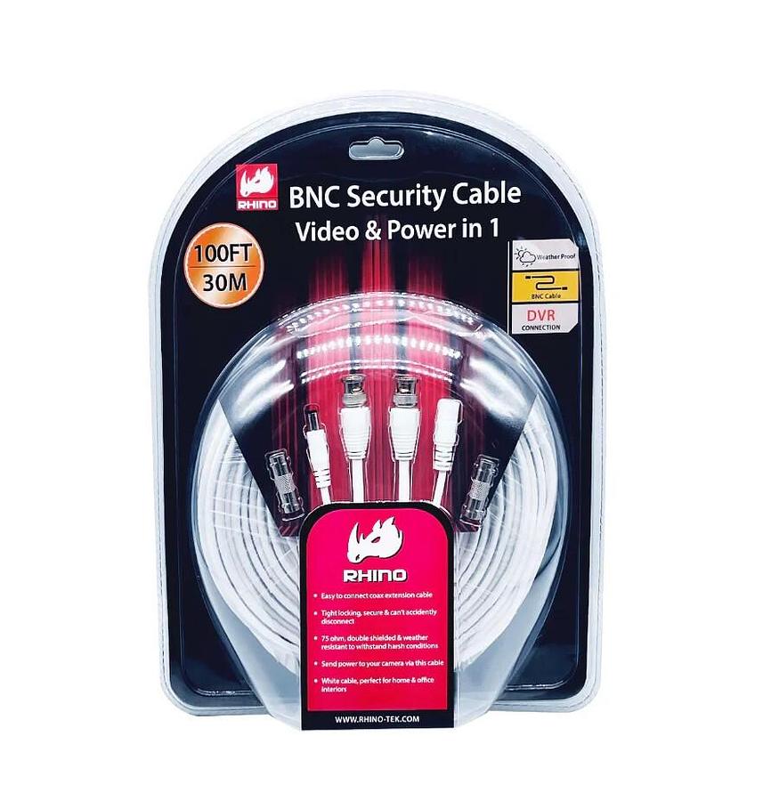 Used Rhino Tek 100 FT BNC Security Cable, 2 in 1: Video & Power RHC-021-100