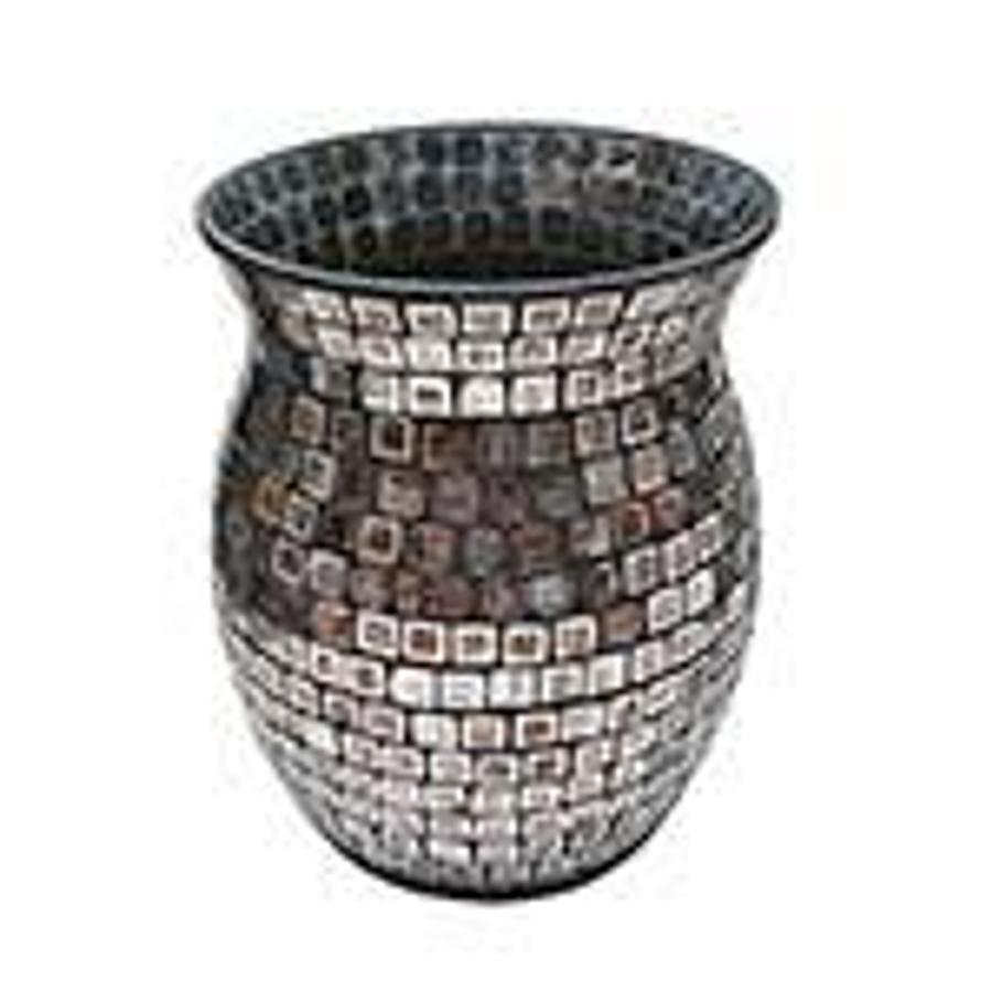 Used Set of two Moroccan Tile Mosaic Glass Wastebasket 10-1/8" high, top 8.0" diameter, base 6.0" diameter ES7445