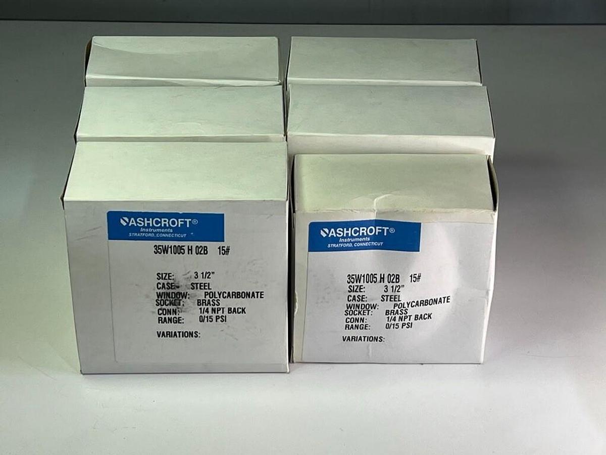 Lot of 6 Pieces: Ashcroft 35W1005H02B Gauge 0-15, PSI 3.5", Face 1/4" NPT