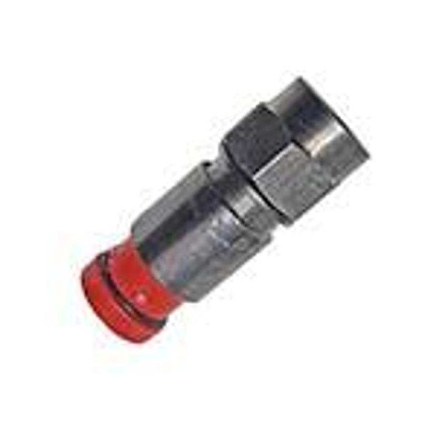 Used Snap-N-Seal 'F' Connector Compression Fitting, Red Sleeve, for RG6U Tri-Shield, & Quad-Shield. ES7733