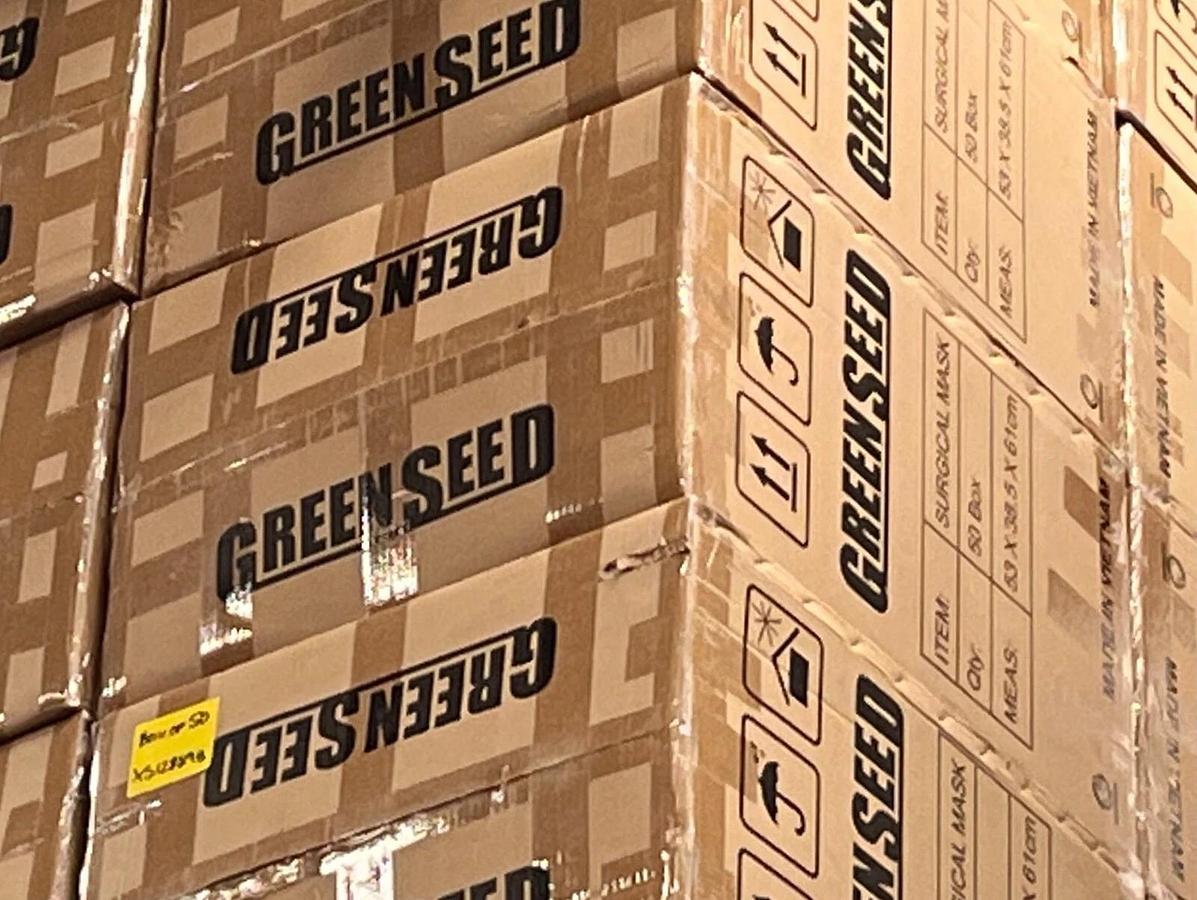 Used Case of 2500 Pieces (50 Boxes) 4 Layer Surgical Mask - Green Seed Brand