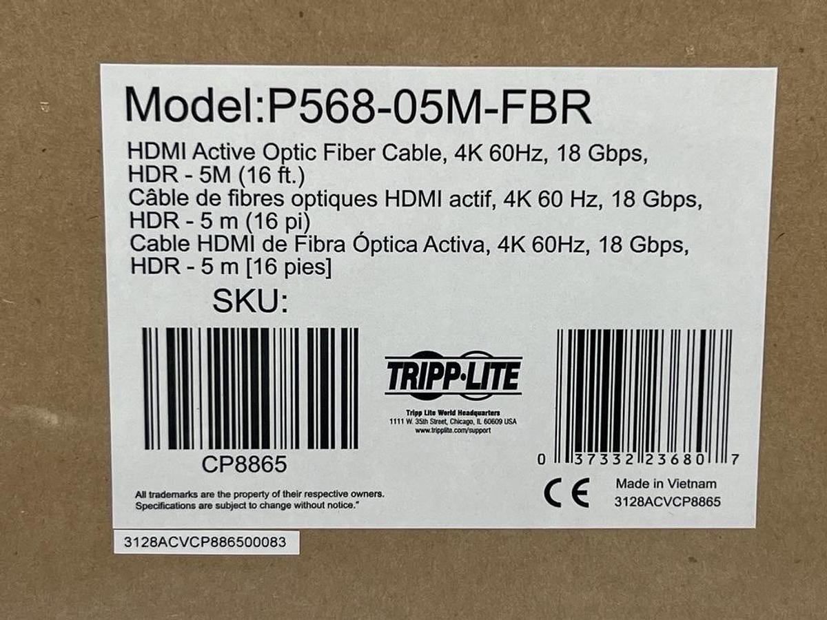 Eaton Tripp Lite Model:P568-05M-FBR HDMI Active Optic Fiber Cable, 4K 16 ft.