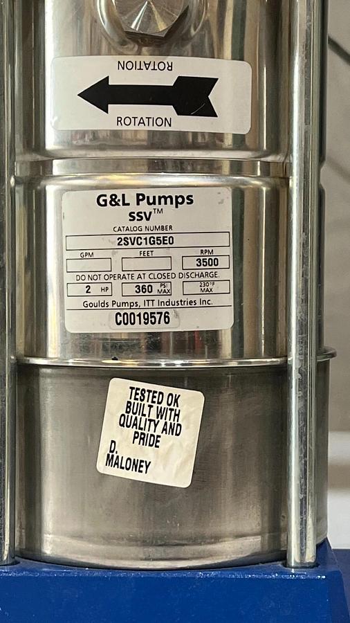 Used Goulds Pumps ITT G&L SSV 2SVC1G5EO 2 HP 3500 RPM - Baldor VM3555 35A13-672 Motor