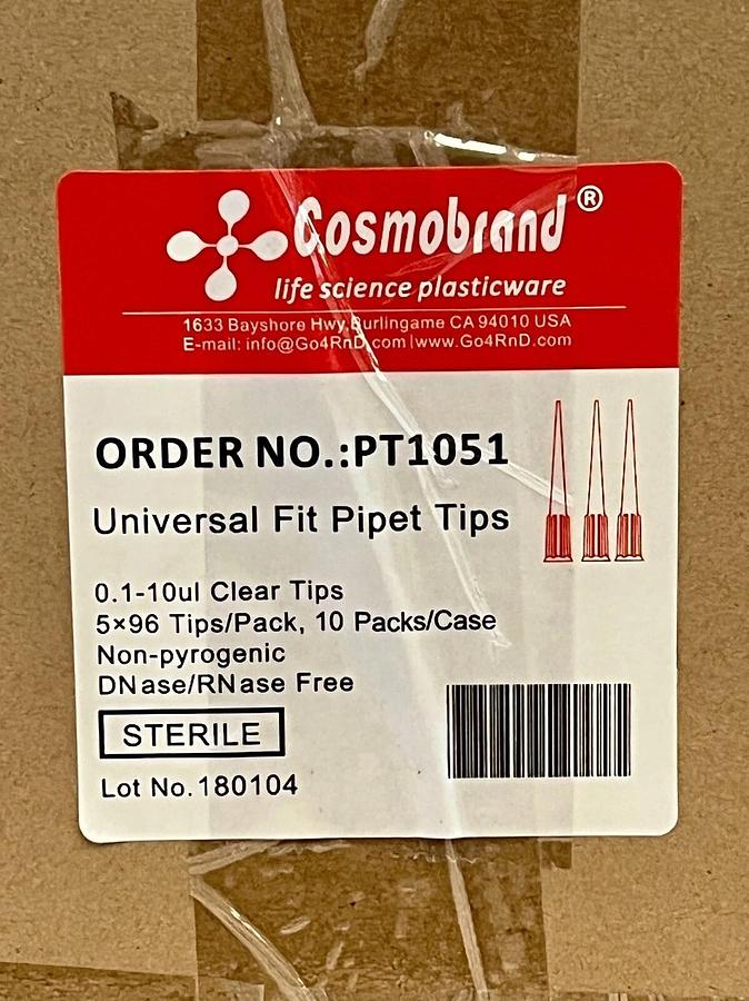 Used 4800 PCS Clear 0.1-10ul Universal Fit Sterile Pipette Tips - Cosmobrand PT1051