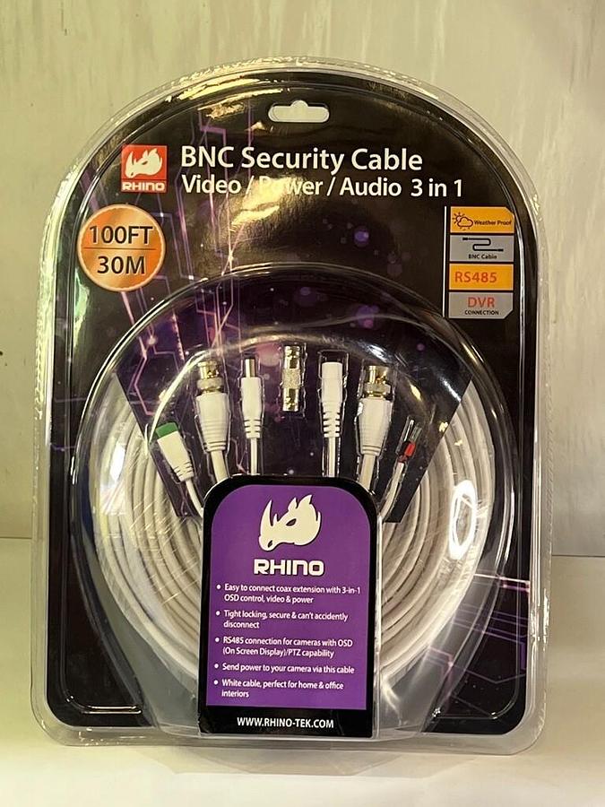 Used Rhino Tek 100FT BNC Security Cable, 3 in 1: Video / Power / Audio - RHC-031-100