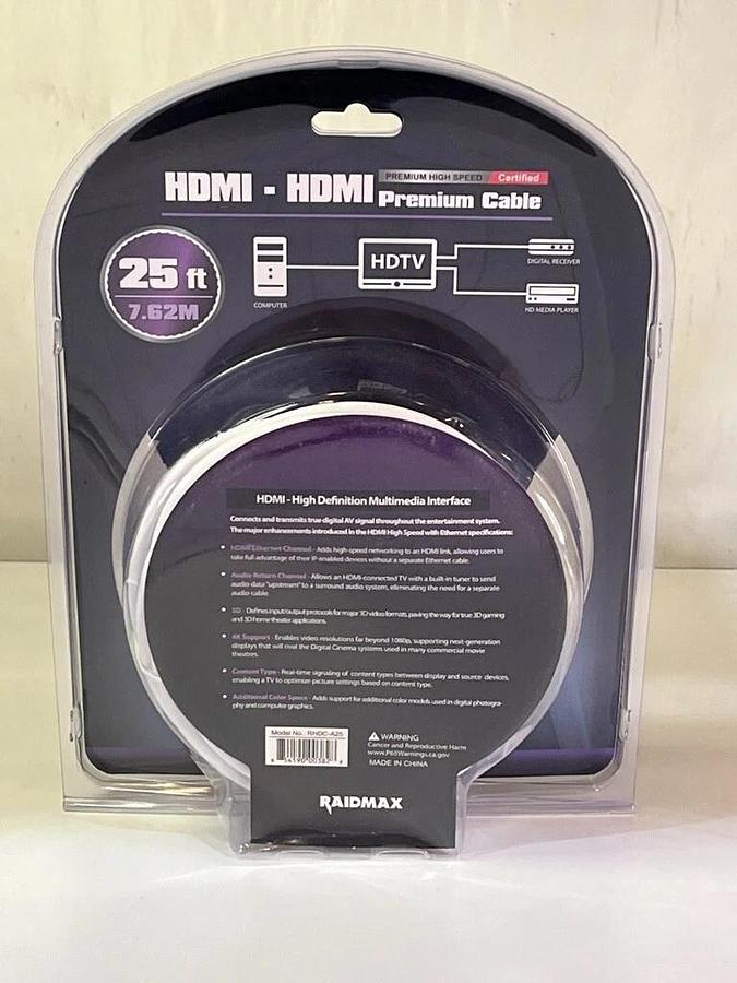 Used RAIDMAX 25 ft. HDMI-HDMI Premium High Speed Cable with Ethernet - RHDC-A25