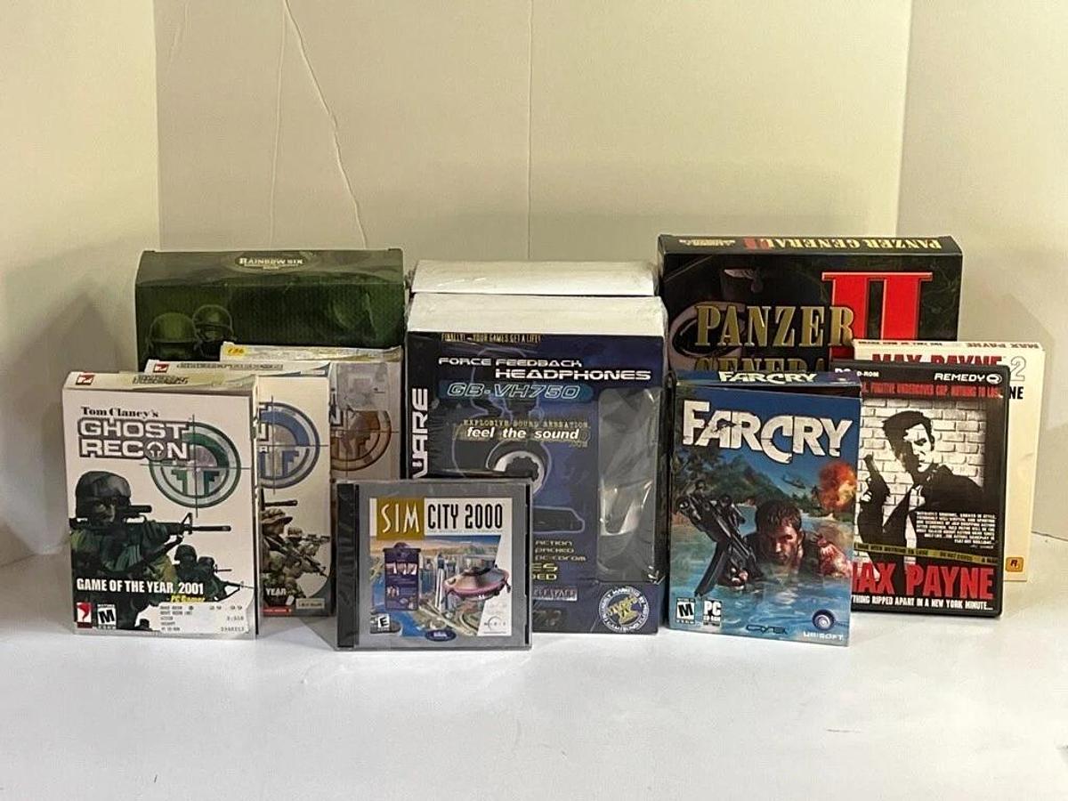 Used Retro PC Gaming Lot GB-VH750 Force Feedback Headphones, Rainbox Six, Ghost Recon