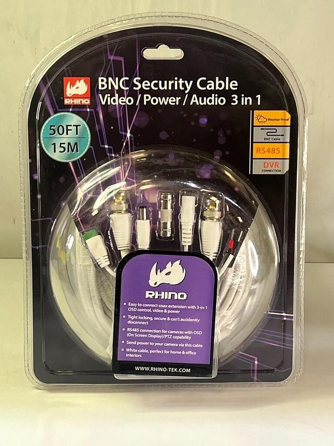 Used Rhino Tek 50FT BNC Security Cable, 3 in 1: Video / Power / Audio - RHC-031-050