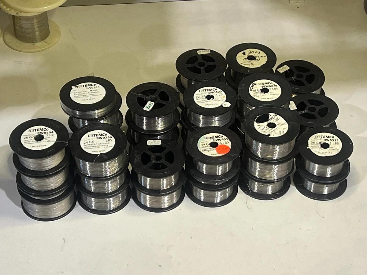 Used TEMCo Resistance Wire Lot: 41 Spools, 32 lbs Net Wt Titanium Nichrome Kanthal