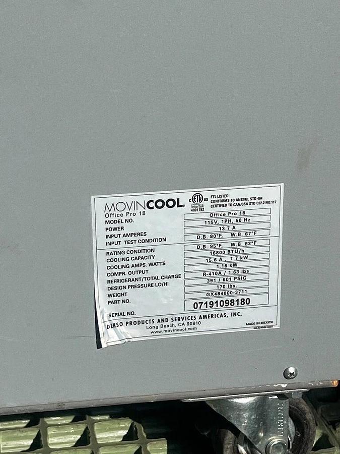 Used Denso MovinCool Office Pro 18 Portable Air Conditioner w/ Condensate Pump