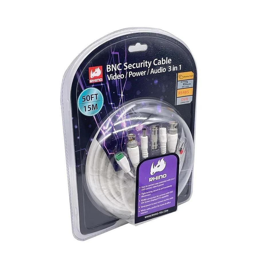 Used Rhino Tek 50FT BNC Security Cable, 3 in 1: Video / Power / Audio - RHC-031-050