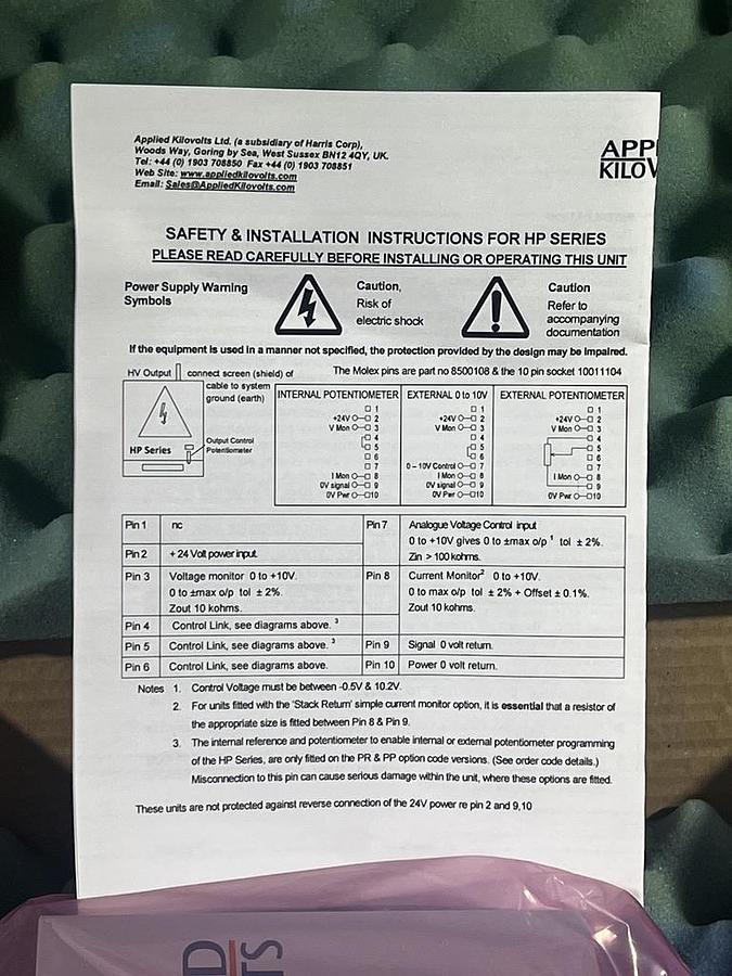 Applied Kilovolts HP2.5PAA025 10V to 2.5kV HV DC Module
