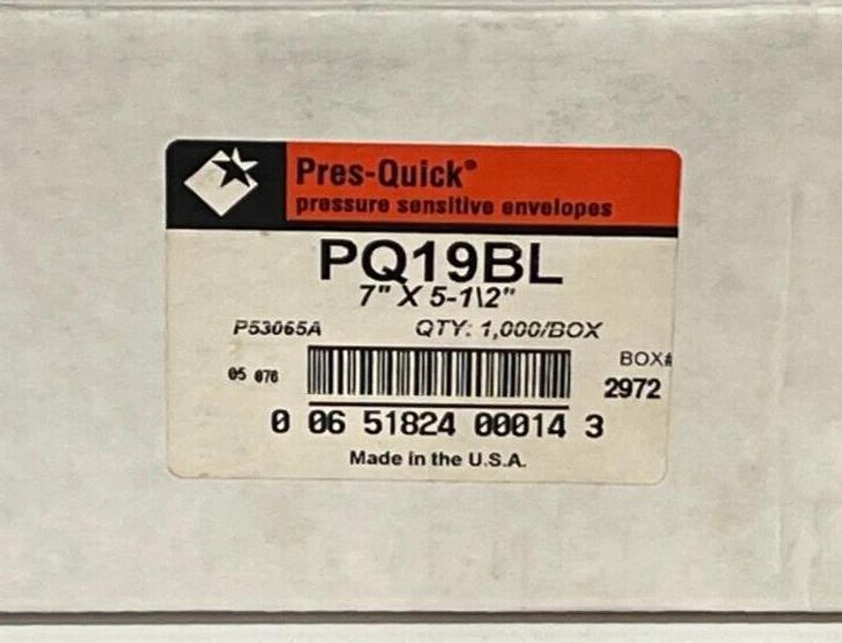 BOX OF 1000 LPS Ind. Pres-Quick PQ19BL 7" x 5-1/2" Clear Packing List Envelopes