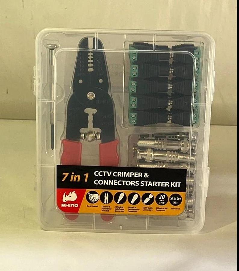 Rhino Tek 7 in 1 Compression Tool - CCTV Crimper & Connectors Starter Kit RTL-71