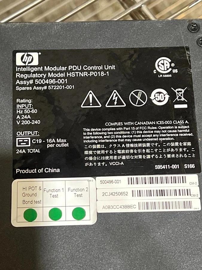 Used HP Intelligent Modular PDU Control Unit 24A Model: HSTNR-P018-1 Assy# 500496-001
