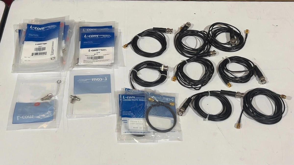 L-Com Coaxial Lot: 12 SMA Cable Assemblies and 21 SMA Adapters