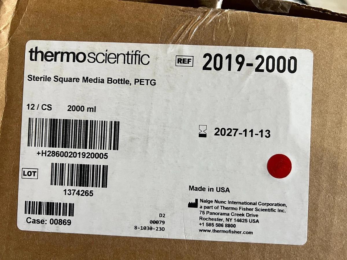 Used Case of 12 Thermo Scientific Cat No 2019-2000 Nalgene Square PETG Media Bottles