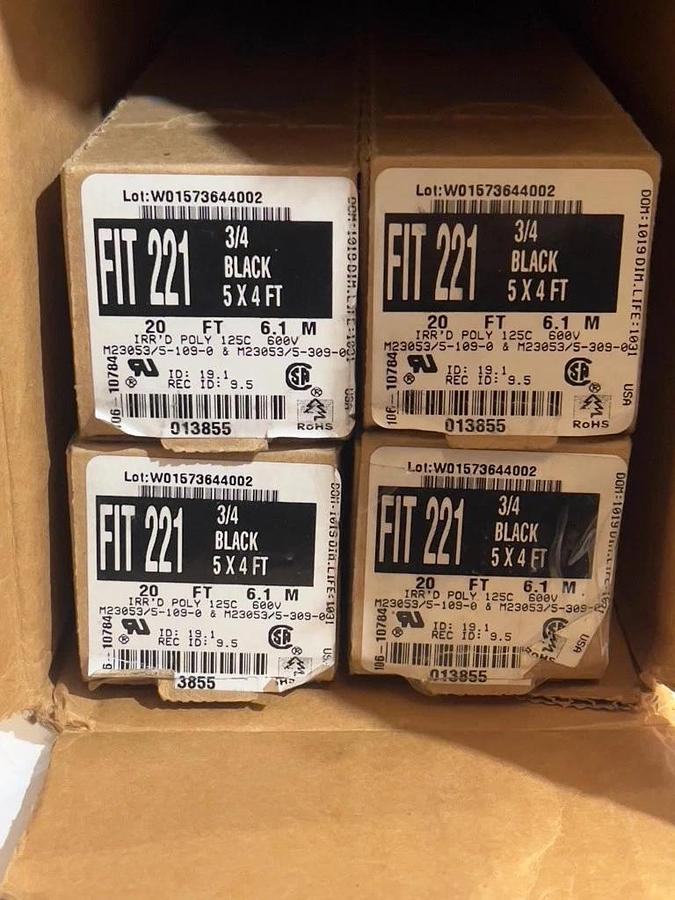 728 Feet (182 x 4ft) 3/4 Inch 4:1 Black Heat Shrink Tubing Qualtek Q2-F4X, 3/4"