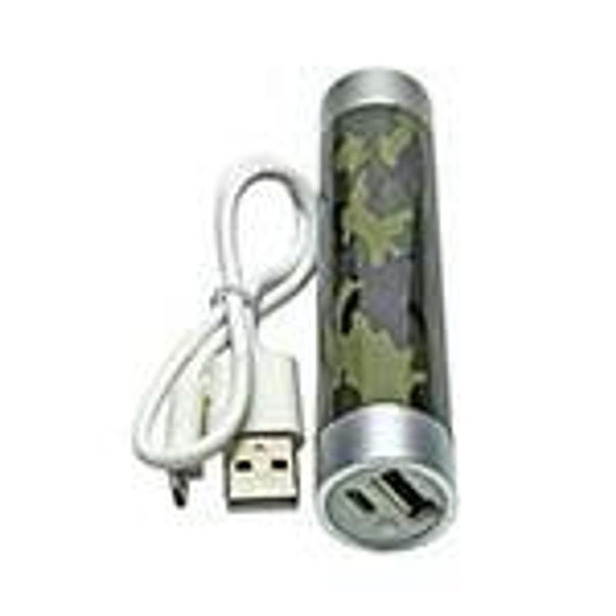 Used Premium battery stick 2200ma. Pocket size Power-To-Go with Flashlight. (Army / Camouflage pattern). ES7477