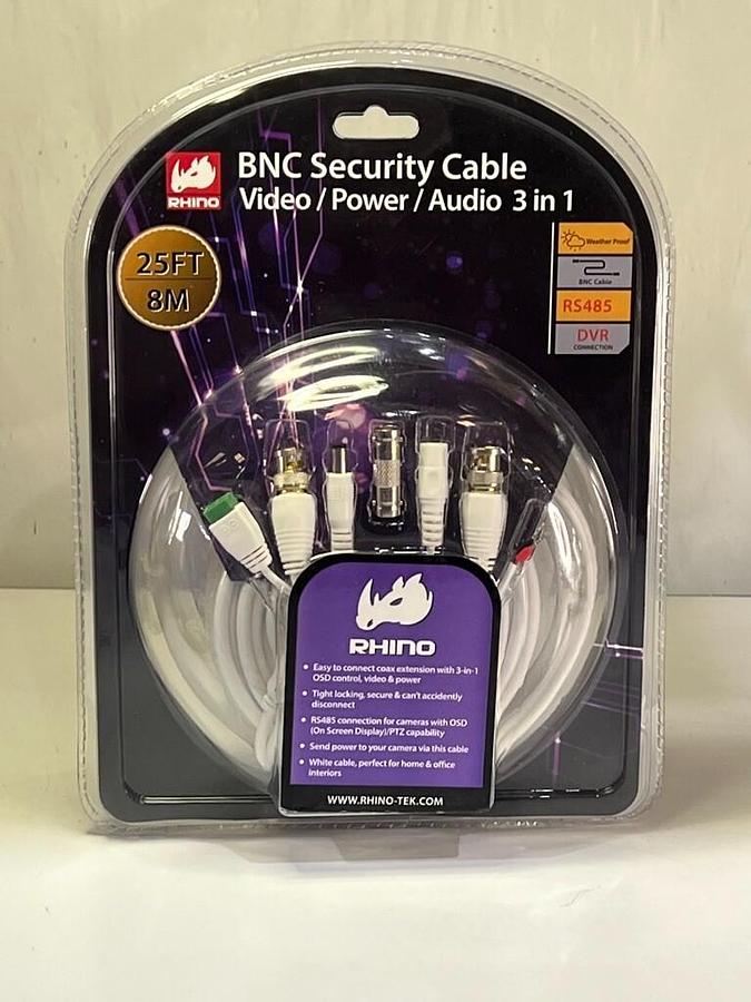 Used Rhino Tek 25FT BNC Security Cable, 3 in 1: Video / Power / Audio - RHC-031-025