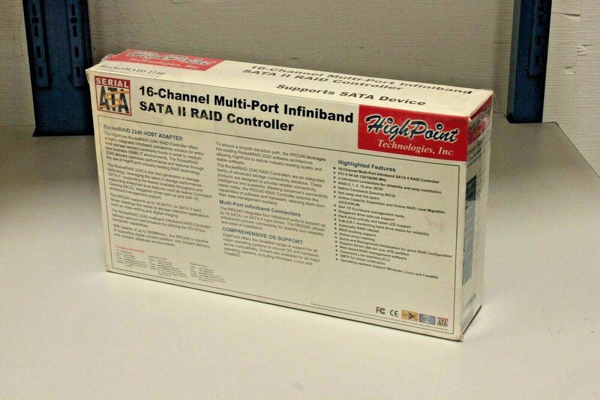 Used High Point RocketRAID 2240 16-Channel Multi-Port SATA II RAID Controller PCI 64