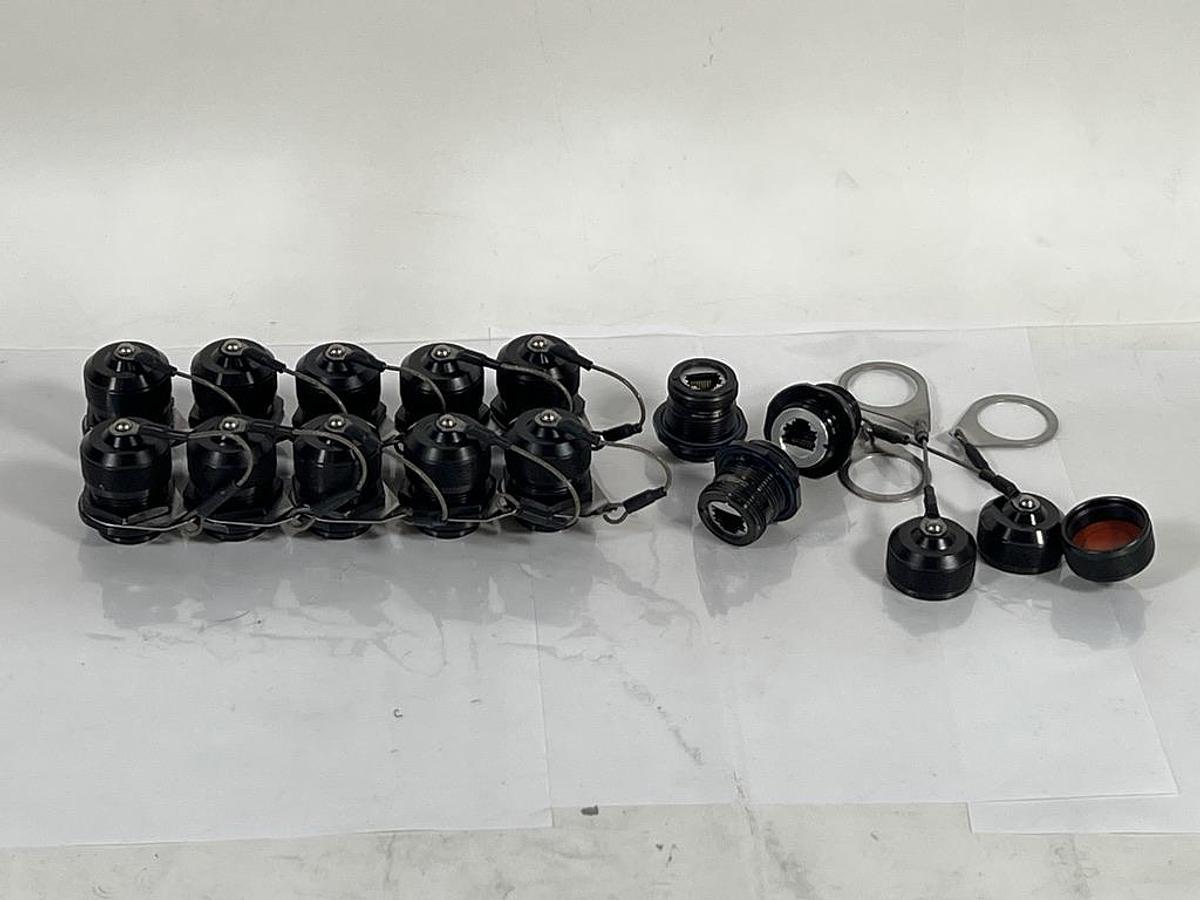 Used Lot of 13 Pieces: L-Com R-Jack ECSK2109U00 Cat6, Ruggedized Jam-nut, Electroless Nickel finish with Grounding Shield and Dust Cap