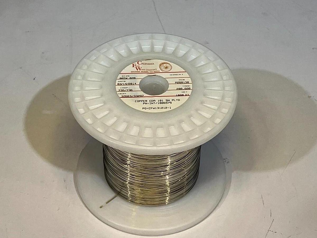 1000' Spool .005 x .020 Tin-Plated Copper Flat Ribbon California Fine Wire Co.