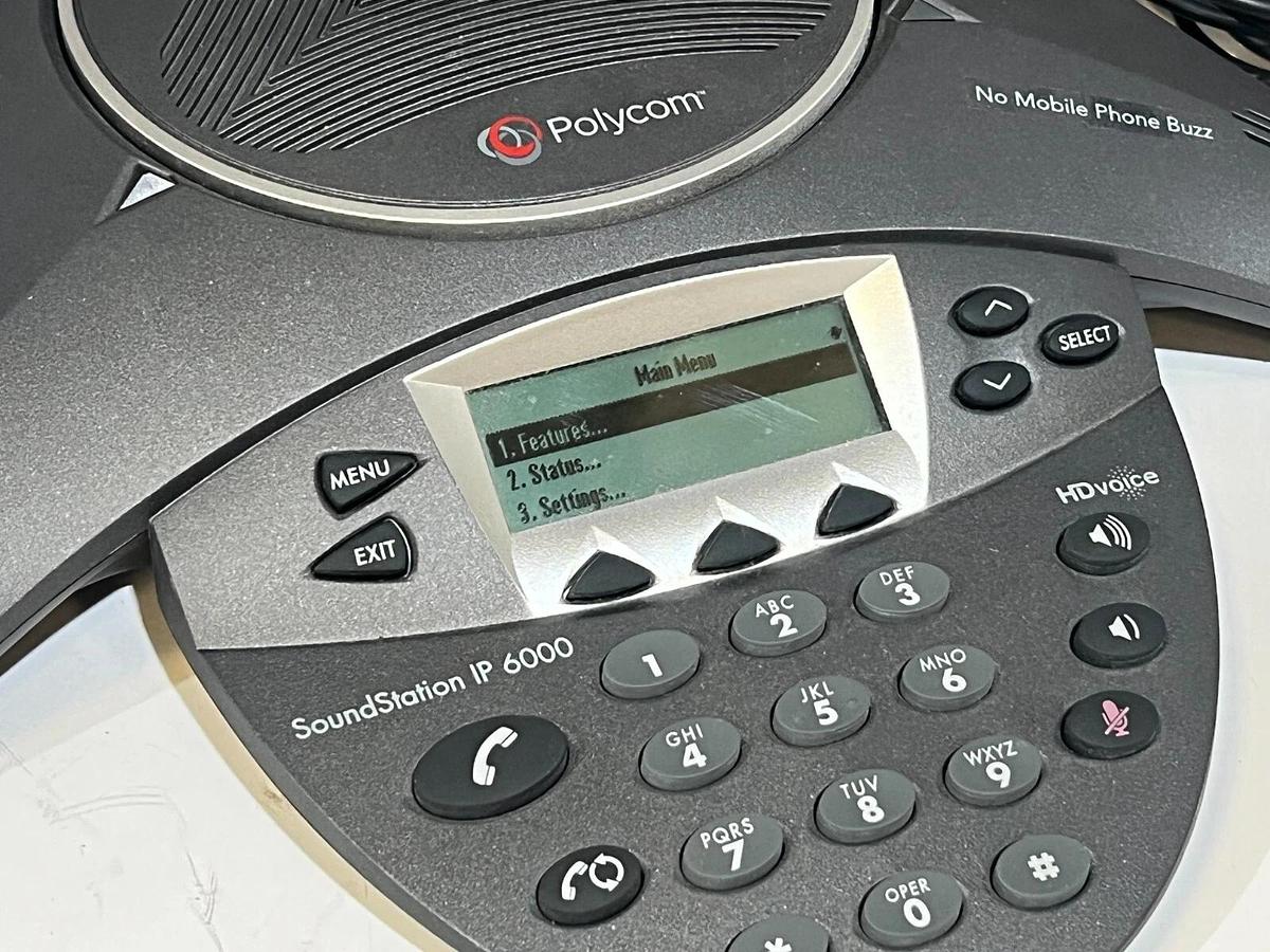 Used Polycom SoundStation IP 6000 P/N 2201-15600-001 + POE Power Supply & Microphones
