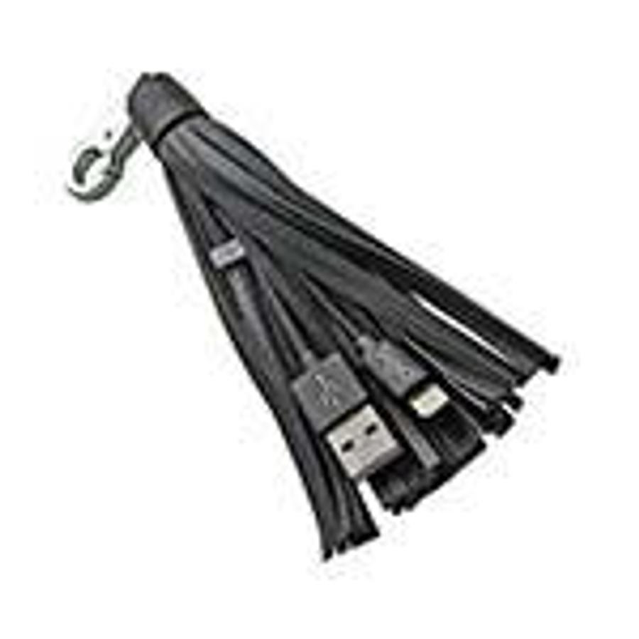 Used Edge Black Leather Tassel with Keychain, USB and micro USB connectors for iPhone, iPad, iPod. ES7480