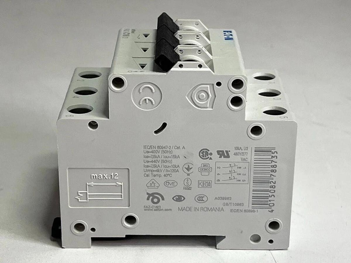 Lot of 7: Eaton FAZ-C16/3 - 16 Amp 3 Pole Industrial Miniature Circuit Breakers