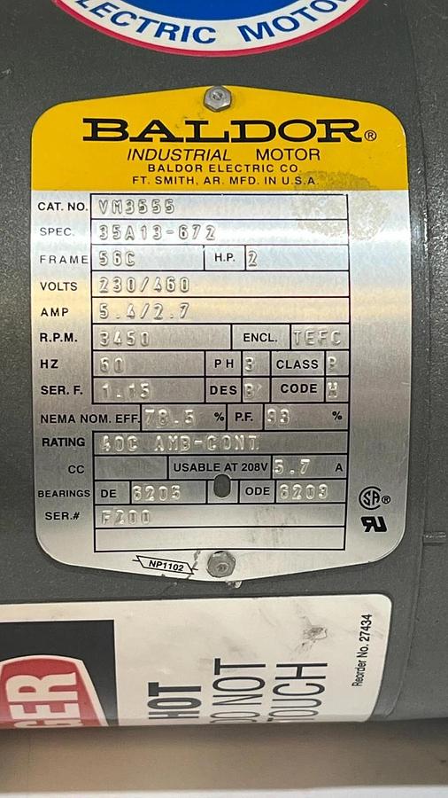 Used Goulds Pumps ITT G&L SSV 2SVC1G5EO 2 HP 3500 RPM - Baldor VM3555 35A13-672 Motor