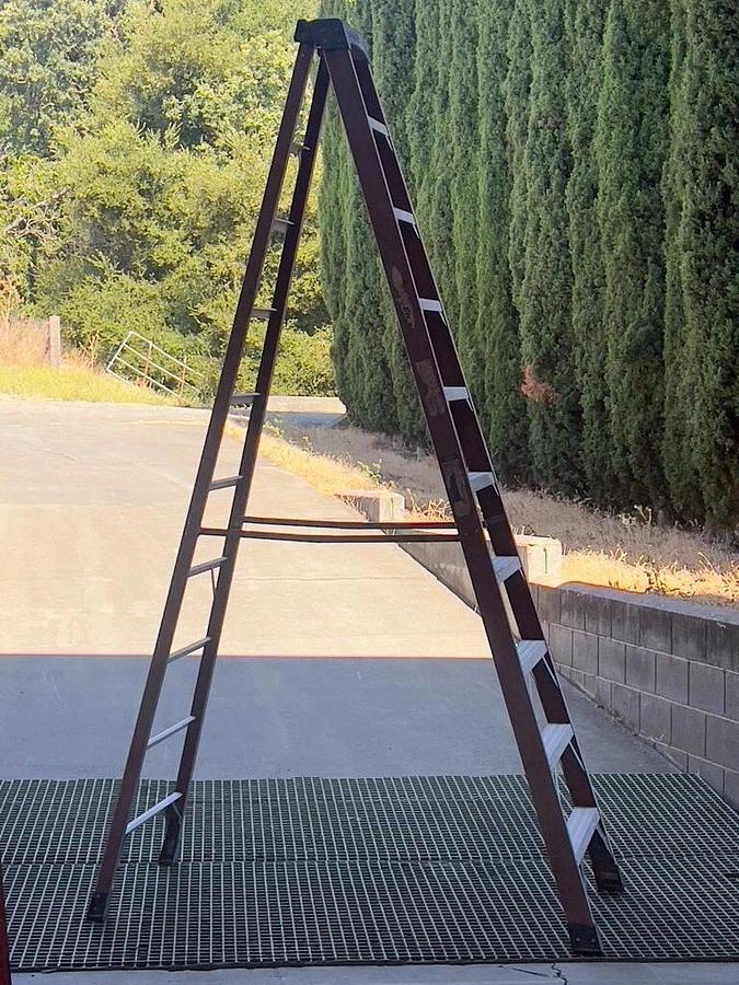 Used Lot of 6 Fiberglass Step Ladders - 1 Each: 6 Ft, 3 Each: 8 Ft, and 2 Each: 10 Ft